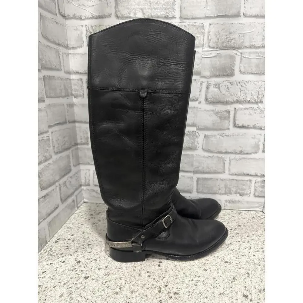 Frye Lindsay Spur Tall Black Leather Harness Riding Boots